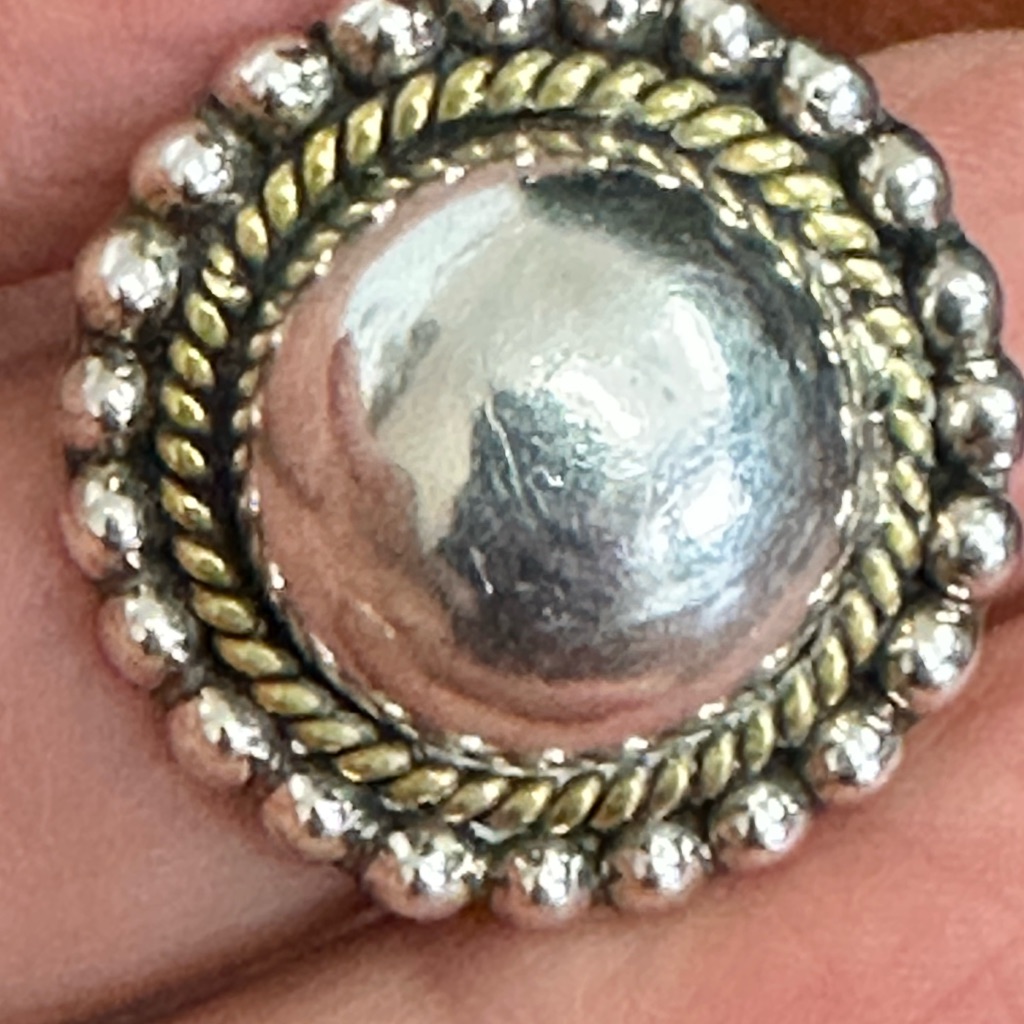 Vintage Sterling And Brass Dome Earrings